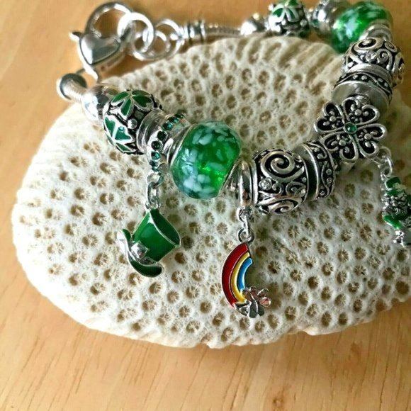 Shamrock Charm Bracelet Beaded Rainbow Pot of Gold Leprechaun St Patrick… - Picture 1 of 12